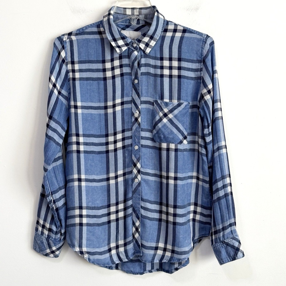Rails Hunter Lapis Plaid Shirt S Blouse Blue Pocket Button Front Tencel Soft Top